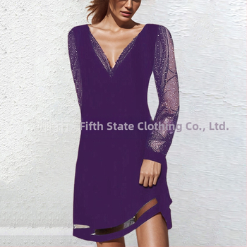 Μίντι φόρεμα από διχτυωτό ύφασμα με V-λαιμό και φουσκωτές μακριές μανίκες, πολυεστέρας 80-90%