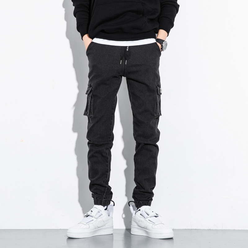 Férfi pamut casual cropped nadrág, középmagas derekú, húzózsinóros zárású