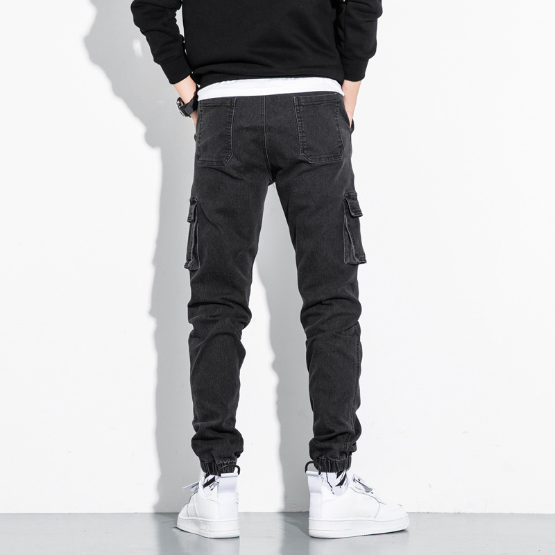 Férfi pamut casual cropped nadrág, középmagas derekú, húzózsinóros zárású