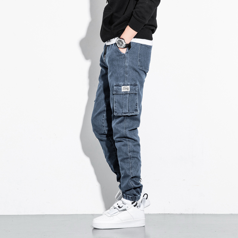 Férfi pamut casual cropped nadrág, középmagas derekú, húzózsinóros zárású