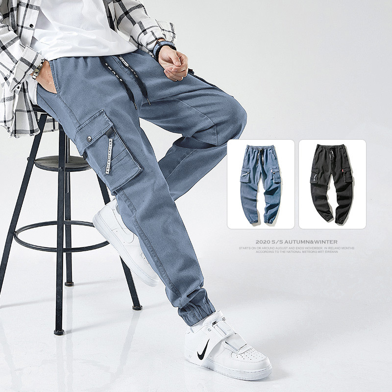 Férfi pamut casual cropped nadrág, középmagas derekú, húzózsinóros zárású