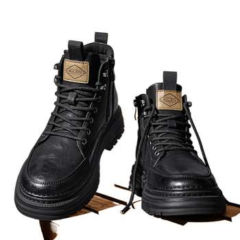 Ανδρικά δερμάτινα παπούτσια υψηλού κορμού για εργασία και casual, PU επάνω μέρος, σόλα από καουουτ, φλίς επένδυση, χαμηλό ύψος φτέρνας 1–3 cm