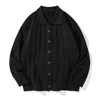 Мъжки кардиган с яка на риза, свободна кройка, дълги ръкави, 100% полиестер