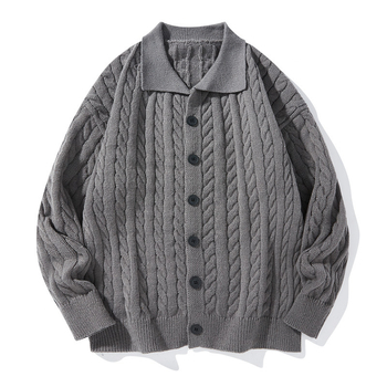 Мъжки кардиган с яка на риза, свободна кройка, дълги ръкави, 100% полиестер