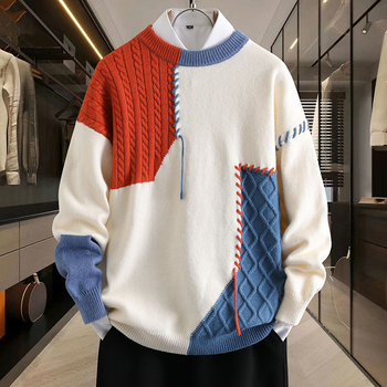 Ανδρικό πουλόβερ με στρογγυλό λαιμό – παχύ πλέξιμο, μακριά μανίκια, χαλαρή γραμμή, πολυεστερικό ύφασμα