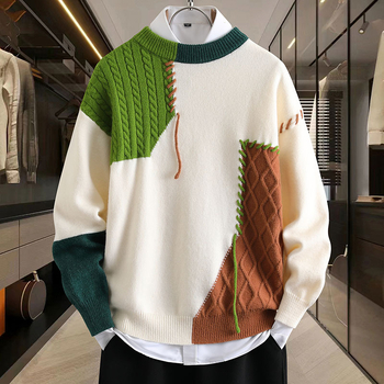 Ανδρικό πουλόβερ με στρογγυλό λαιμό – παχύ πλέξιμο, μακριά μανίκια, χαλαρή γραμμή, πολυεστερικό ύφασμα