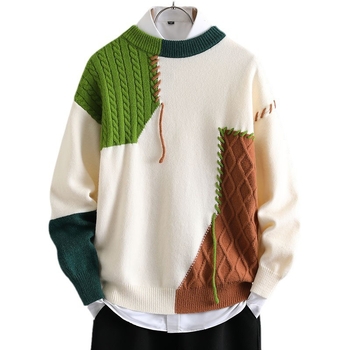 Ανδρικό πουλόβερ με στρογγυλό λαιμό – παχύ πλέξιμο, μακριά μανίκια, χαλαρή γραμμή, πολυεστερικό ύφασμα