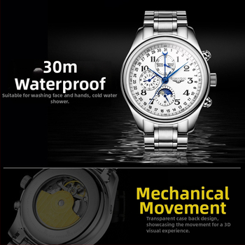 Guanqin E58 Ανδρικό ρολόι – Αυτοματικό μηχανισμός, Ανοξείδωτη κάσα και μπρασελέ, Ζαφείρι κρύσταλλο, Ημερολόγιο, Κυκλικός καντράν, Αδιάβροχο, Μοντέλο GJ16011