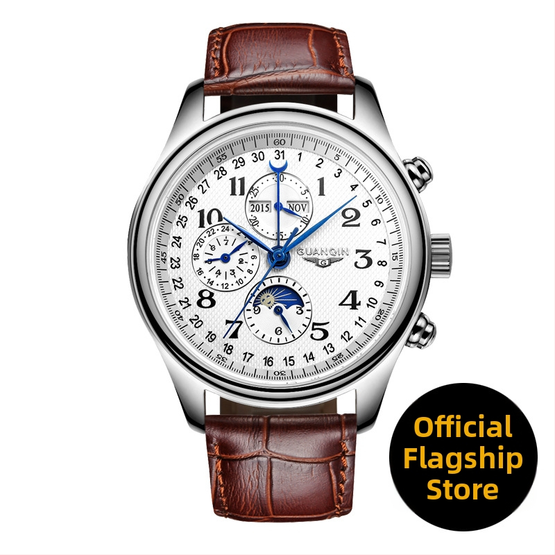 Guanqin E58 Meeste käekell – Täisautomaatsionaalne mehaaniline, Roostevabast terasest korpus ja rihm, Safiirist kristall, Kalendaar, Ümmargune näidik, veekindel, mudel GJ16011