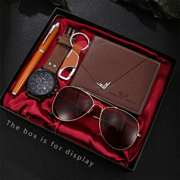 Kvartsikellade komplekt rahakoti ja päikeseprillidega, 42 mm dial, segukorpus, kunstnahast rihm, Zhongsheng liikumine