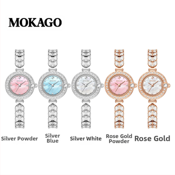 Γυναικείο ρολόι Quartz με διαμάντια και αλυσίδα από χαλκό σε σχήμα ουράς ψαριού, στρογγυλός καντράν (Κίνηση Quartz; Διακόσμηση με διαμάντια; Αλυσίδα σε σχήμα ουράς ψαριού από χαλκό; Αντοχή σε νερό 30 μ; Στρογγυλός καντράν)