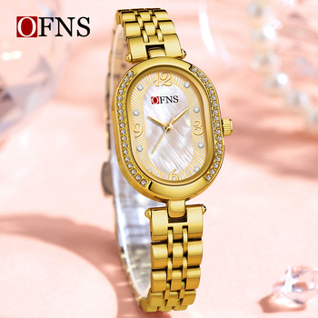 Naiste kvarts Käekell ovaalse pärlmutti dialiga, 24-tunniline indikaator, tsinksegal korpus, 30M veekindel