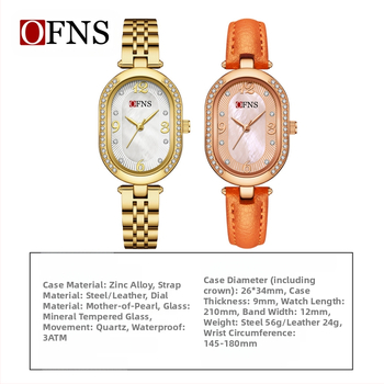 Γυναικείο ρολόι Quartz με οβάλ μαργαριταρέν διακοσμημένο καντ, 24ωρη ένδειξη, περίβλημα από κράμα ψευδάργύρου, αδιάβροχο 30M