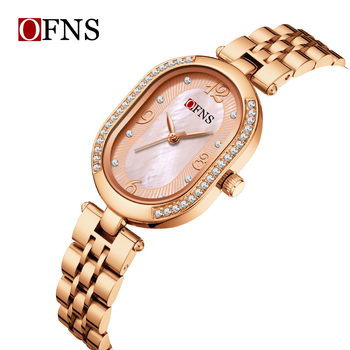 Γυναικείο ρολόι Quartz με οβάλ μαργαριταρέν διακοσμημένο καντ, 24ωρη ένδειξη, περίβλημα από κράμα ψευδάργύρου, αδιάβροχο 30M