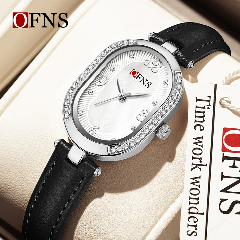 Naiste kvarts Käekell ovaalse pärlmutti dialiga, 24-tunniline indikaator, tsinksegal korpus, 30M veekindel