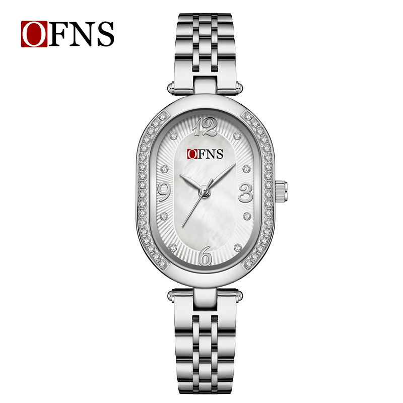 Naiste kvarts Käekell ovaalse pärlmutti dialiga, 24-tunniline indikaator, tsinksegal korpus, 30M veekindel