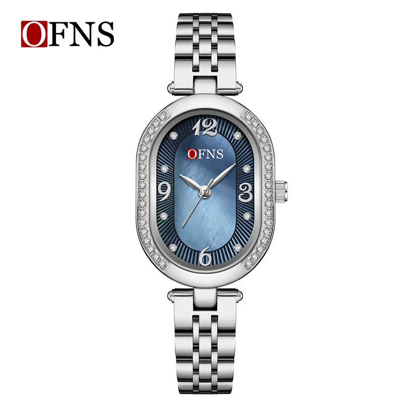 Naiste kvarts Käekell ovaalse pärlmutti dialiga, 24-tunniline indikaator, tsinksegal korpus, 30M veekindel