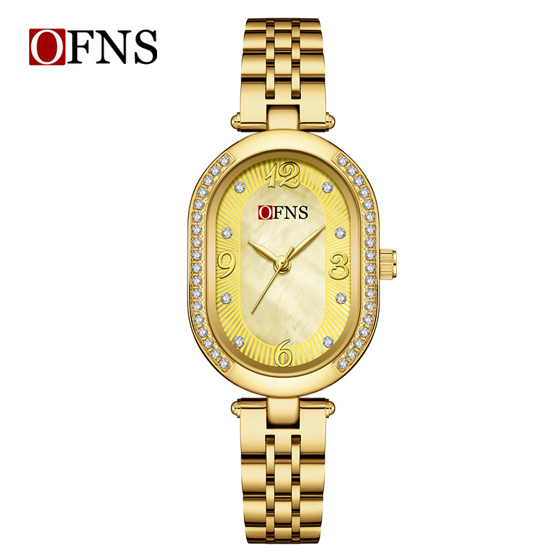 Naiste kvarts Käekell ovaalse pärlmutti dialiga, 24-tunniline indikaator, tsinksegal korpus, 30M veekindel