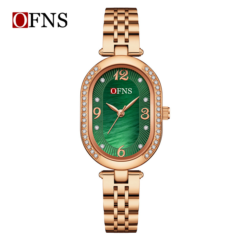 Naiste kvarts Käekell ovaalse pärlmutti dialiga, 24-tunniline indikaator, tsinksegal korpus, 30M veekindel