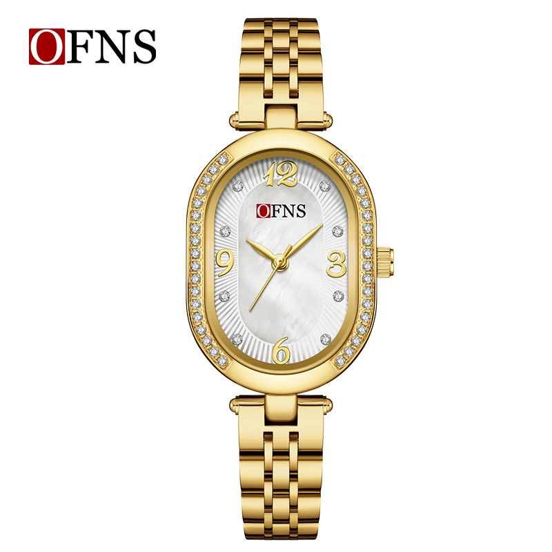 Naiste kvarts Käekell ovaalse pärlmutti dialiga, 24-tunniline indikaator, tsinksegal korpus, 30M veekindel