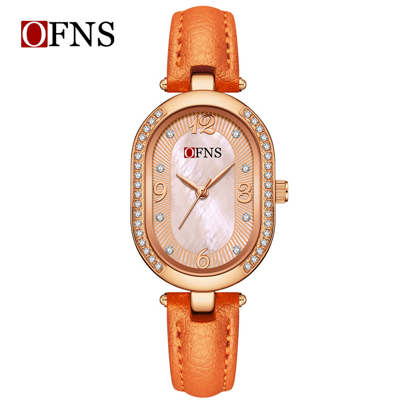 Naiste kvarts Käekell ovaalse pärlmutti dialiga, 24-tunniline indikaator, tsinksegal korpus, 30M veekindel