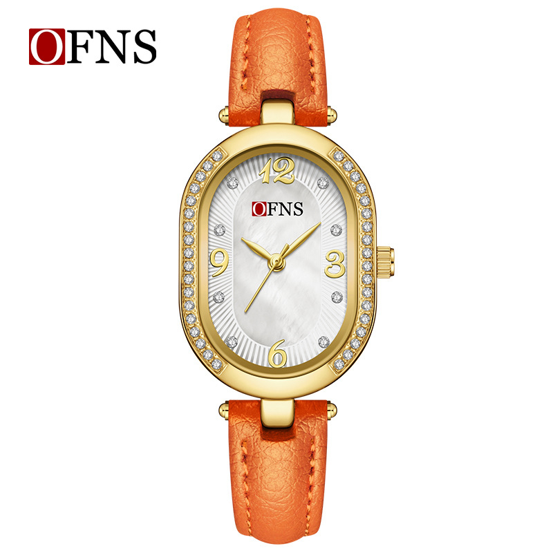 Naiste kvarts Käekell ovaalse pärlmutti dialiga, 24-tunniline indikaator, tsinksegal korpus, 30M veekindel