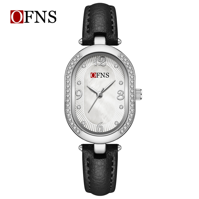 Naiste kvarts Käekell ovaalse pärlmutti dialiga, 24-tunniline indikaator, tsinksegal korpus, 30M veekindel