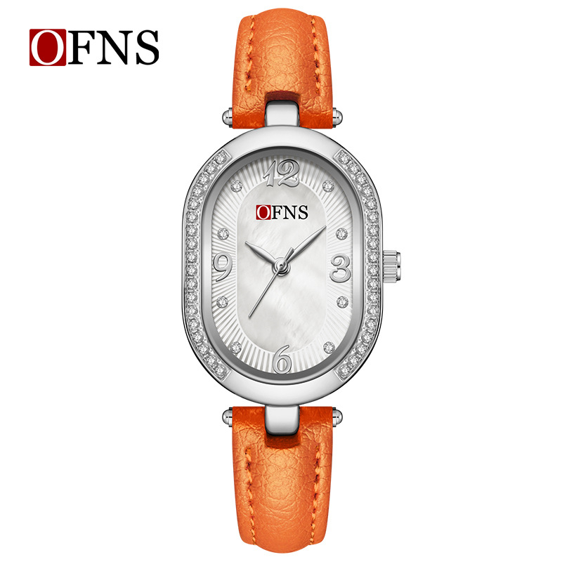 Naiste kvarts Käekell ovaalse pärlmutti dialiga, 24-tunniline indikaator, tsinksegal korpus, 30M veekindel