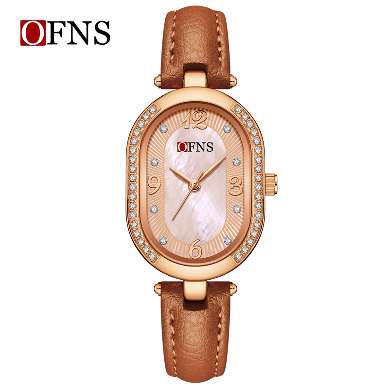 Naiste kvarts Käekell ovaalse pärlmutti dialiga, 24-tunniline indikaator, tsinksegal korpus, 30M veekindel