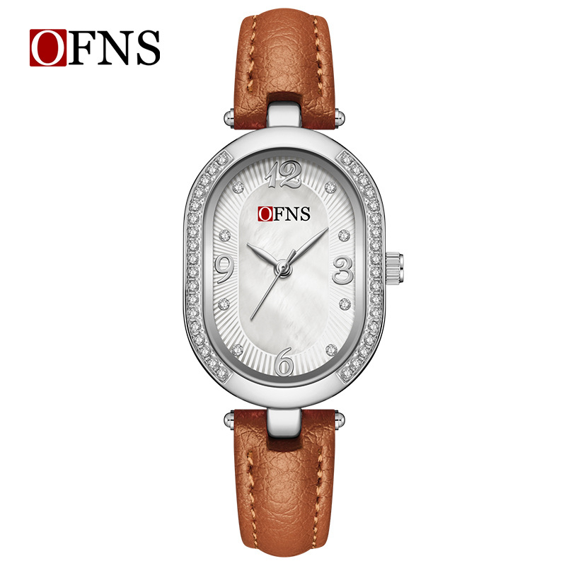 Naiste kvarts Käekell ovaalse pärlmutti dialiga, 24-tunniline indikaator, tsinksegal korpus, 30M veekindel