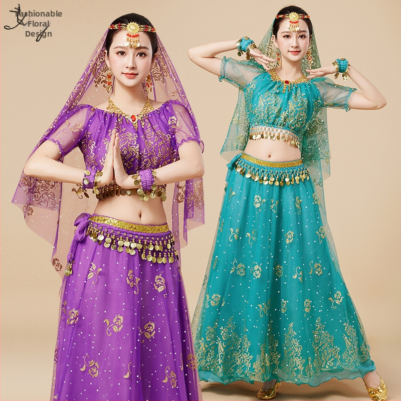 Huayu Σετ ενδυμάτων χορού της κοιλιάς για γυναίκες — 120D chiffon + floral gauze, ύφασμα νάιλον, Καλοκαίρι 2024 κυκλοφορία