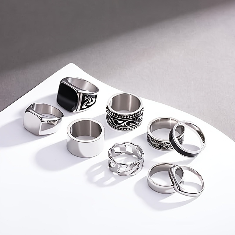 Δαχτυλίδι ζευγαριού από ανοξείδωτο ατσάλι 304, γεωμετρικός σχεδιασμός, γυαλιστερή επιφάνεια, unisex
