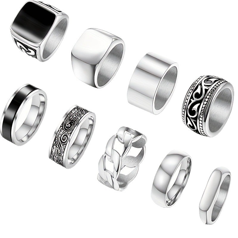 Δαχτυλίδι ζευγαριού από ανοξείδωτο ατσάλι 304, γεωμετρικός σχεδιασμός, γυαλιστερή επιφάνεια, unisex