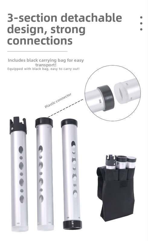 Golfų kamuolių rinktuvas su trijų dalių aliuminio vamzdžiu, be lenkimo, 21 kamuolio talpa, nešiojamas