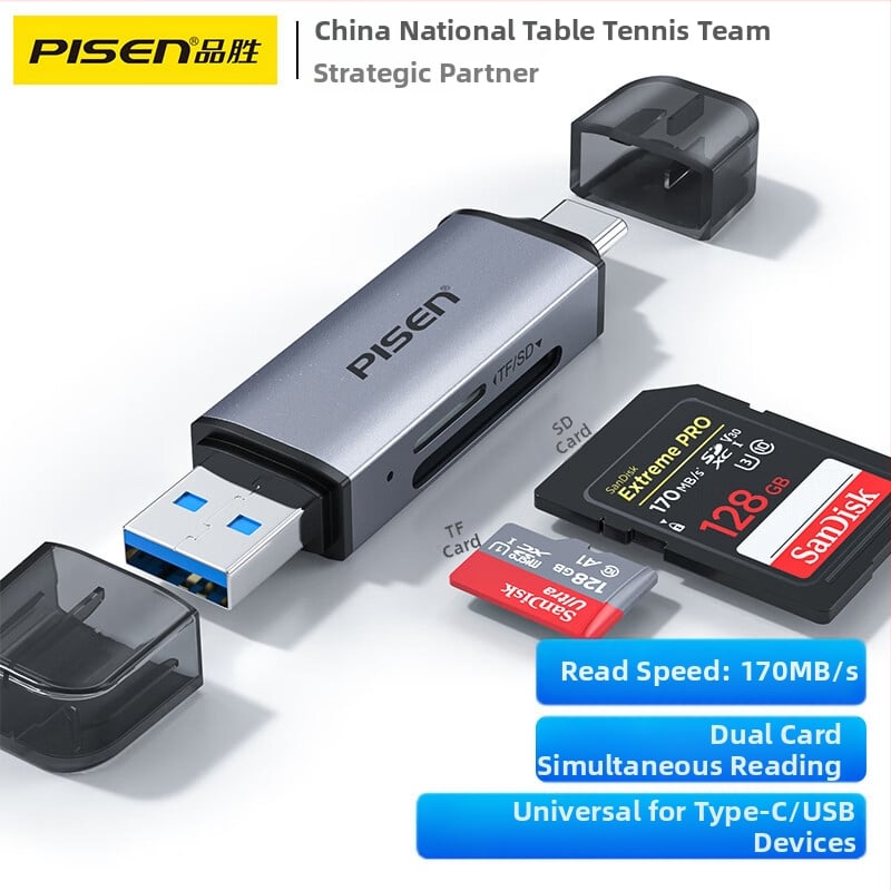 Pisen Αναγνώστης Καρτών USB-C/USB με Διπλή Διασύνδεση για SD και TF Κάρτες (USB 3.0)