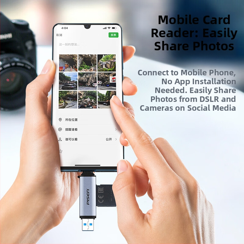 Pisen USB-C/USB четец за карти с двойен интерфейс SD и TF карти (USB 3.0)