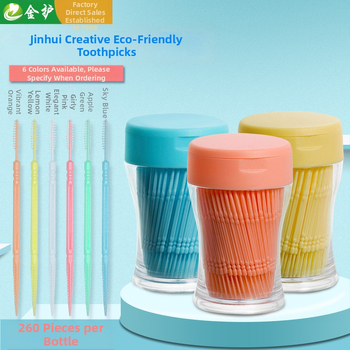 Διπλοκεφαλείς οδοντοκάλες από πλαστικό σε σχήμα ραβδιού-οστού ψαριού, μιας χρήσης, PP για τρόφιμα, 200–300 τεμάχια ανά φιάλη, 96 φιάλες ανά πακέτο, Toothguard/Gold Guard