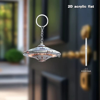 Breloc chei – acrilic 2D, navă spațială extraterestră, set de 10 bucăți, model xl41, stil minimalist modern