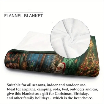 Flanelės pledas su židinio atvaizdu ir Kalėdų Seneliu – poliesterio pluoštas, svoris iki 300 g, tinkama visoms sezonoms, tipo pledas: flanelinis pledas, stilius modernus ir minimalistinis