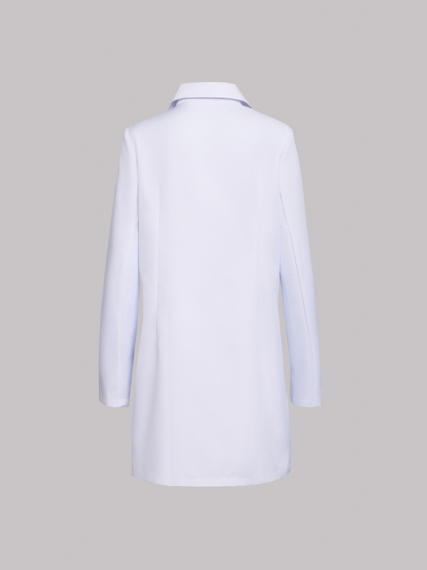 Медицински бял халат за лекари и зъболекари, дълги ръкави, яка тип ла-пел, еднотипен модел, 95% полиестер, влагоотводящ