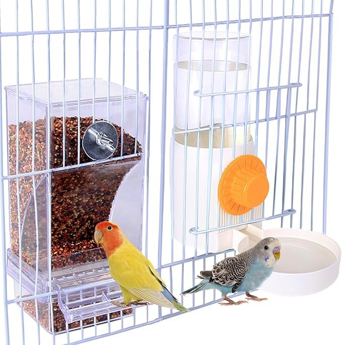 No Mess Bird Feeder Cage Water Dispenser, Cockatiel Cage Accessories, ABS материал, Zhejiang произход, автоматично хранене, комплект 100 бр