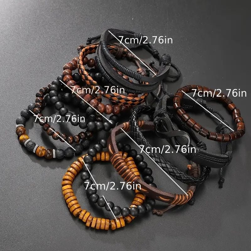 Set od 12 kožnih narukvica, složeno, ručna izrada, etnički stil