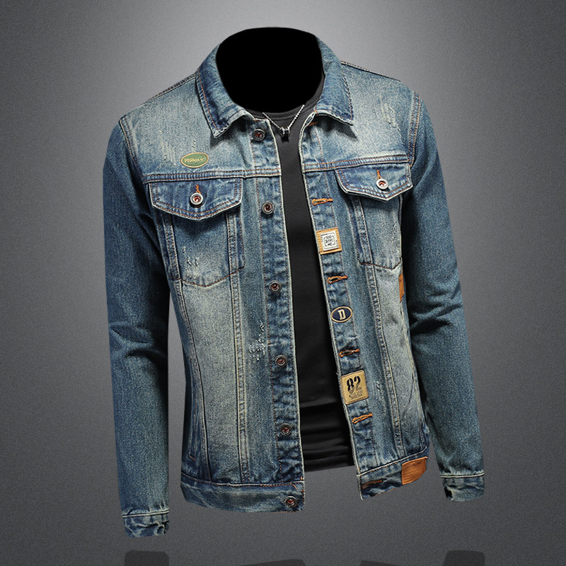 Traper jakna Slim-Fit, s reverom, isprani traper, ukrasni detalji, 75% pamuka
