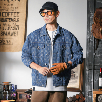 Muška jakna od pamuka s denim materijalom, s reverom, jednostruko kopčanje, dugi rukavi, više džepova