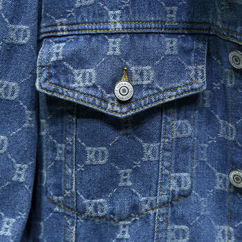 Muška jakna od pamuka s denim materijalom, s reverom, jednostruko kopčanje, dugi rukavi, više džepova