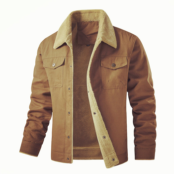 Памучно мъжко яке с лацова яка, еднобортно закопчаване, утеплено, с множество джобове