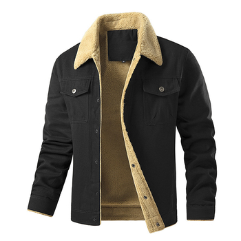 Памучно мъжко яке с лацова яка, еднобортно закопчаване, утеплено, с множество джобове