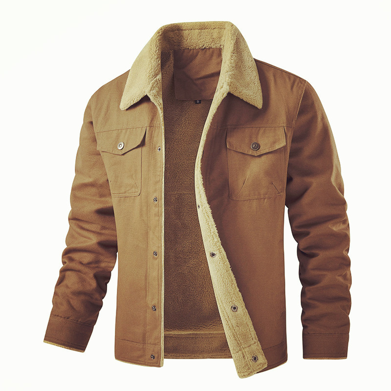 Muška pamučna jakna s ovratnikom, jednodijelno kopčanje na gumbe, debela podstava, s višestrukim džepovima
