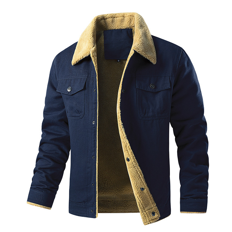 Muška pamučna jakna s ovratnikom, jednodijelno kopčanje na gumbe, debela podstava, s višestrukim džepovima