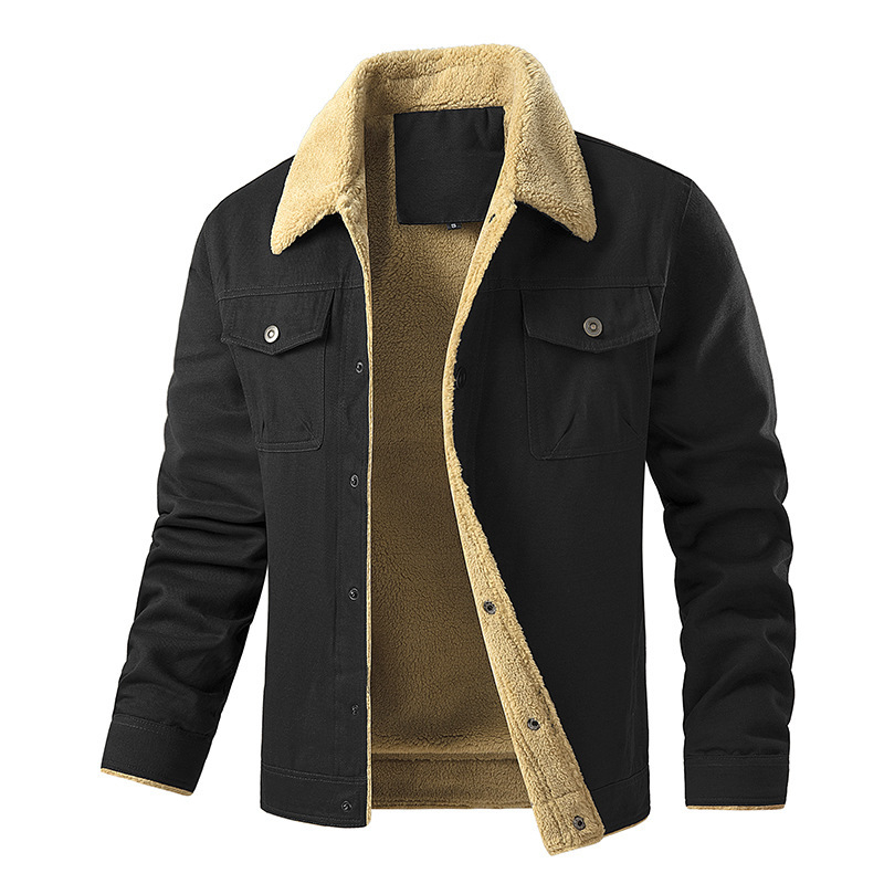 Muška pamučna jakna s ovratnikom, jednodijelno kopčanje na gumbe, debela podstava, s višestrukim džepovima